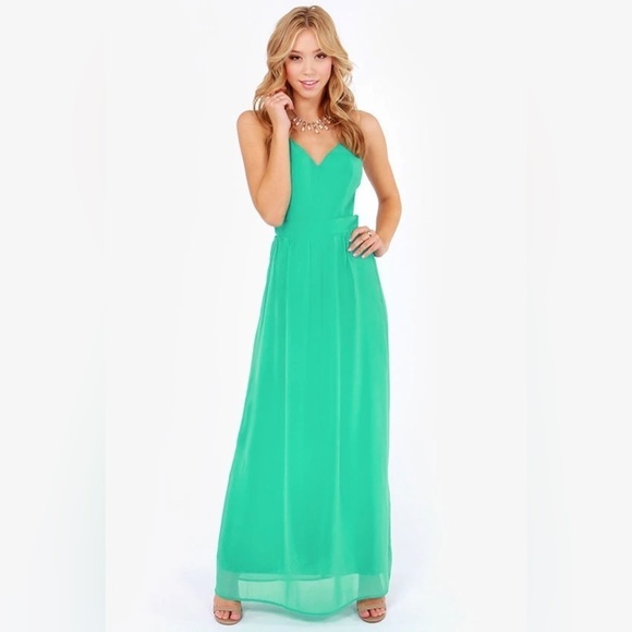 LULUS Women’s Sz Large Rooftop Garden Backless Gown Maxi Dress Sea Foam Green - Picture 2 of 7